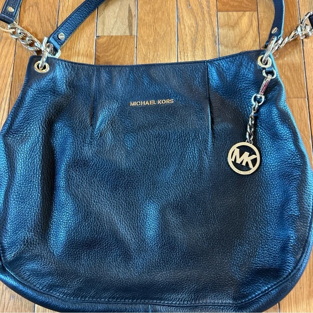 MICHAEL KORS MK Bedford Pebble Leather Lg Convertible Shoulder Bag Black Purse - Picture 2 of 9